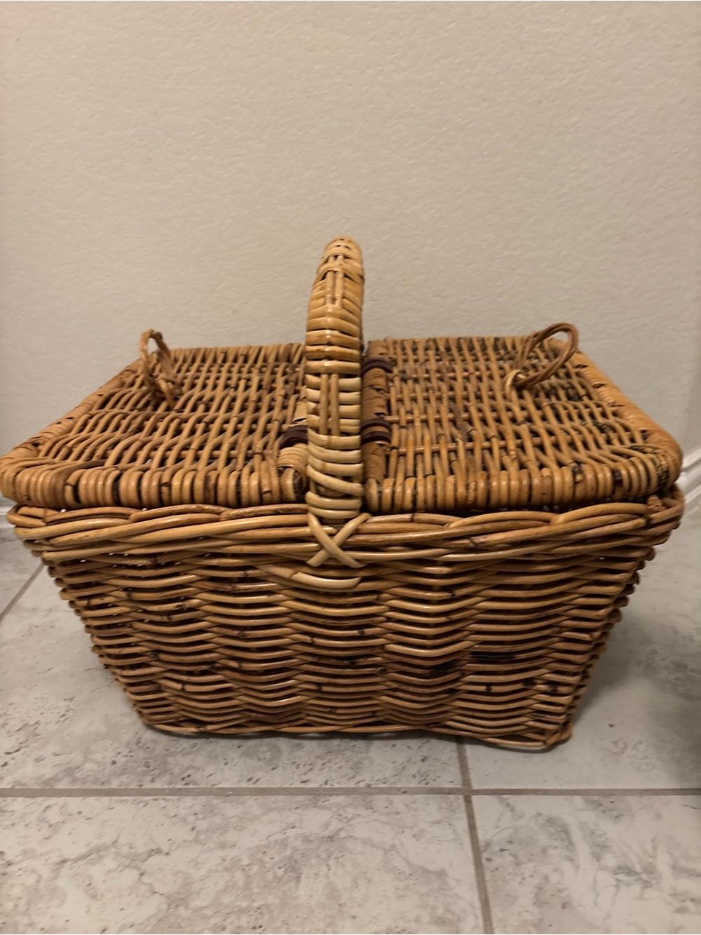 Woven Natural Rattan Picnic Basket with Handle